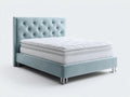 Doppelbett mit Stoffpolsterung 210 x 190 x 120 cm - Hellblau - Hohes Knopfheft-Kopfteil mit Metallfüßen