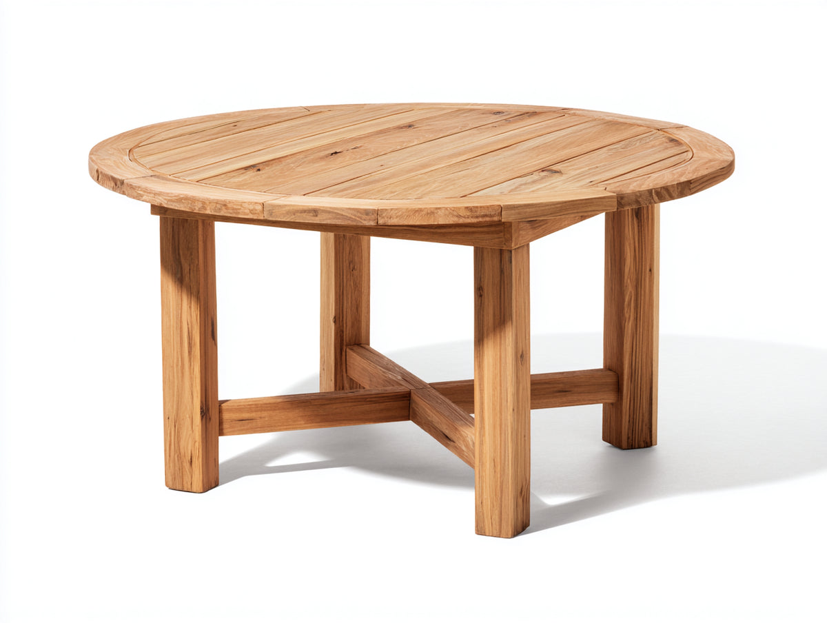 Gartentisch Holz 130x130x75 cm - Naturholz - rundes Design mit 4 Beinen