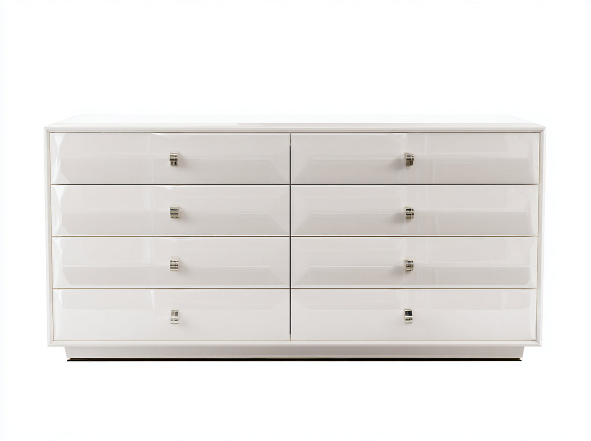 Kommode mit Schubladen 160 x 45 x 80 cm - Weiß - modernes Hochglanzdesign mit 8 Schubladen