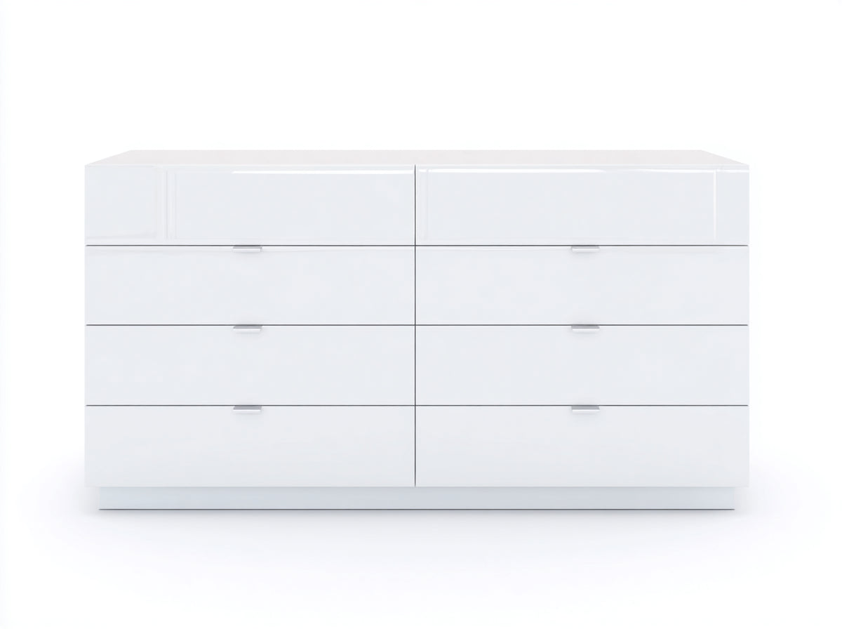 Kommode mit Schubladen 140 x 45 x 85 cm - Weiß-Silber - 8 Schubladen mit modernem Design