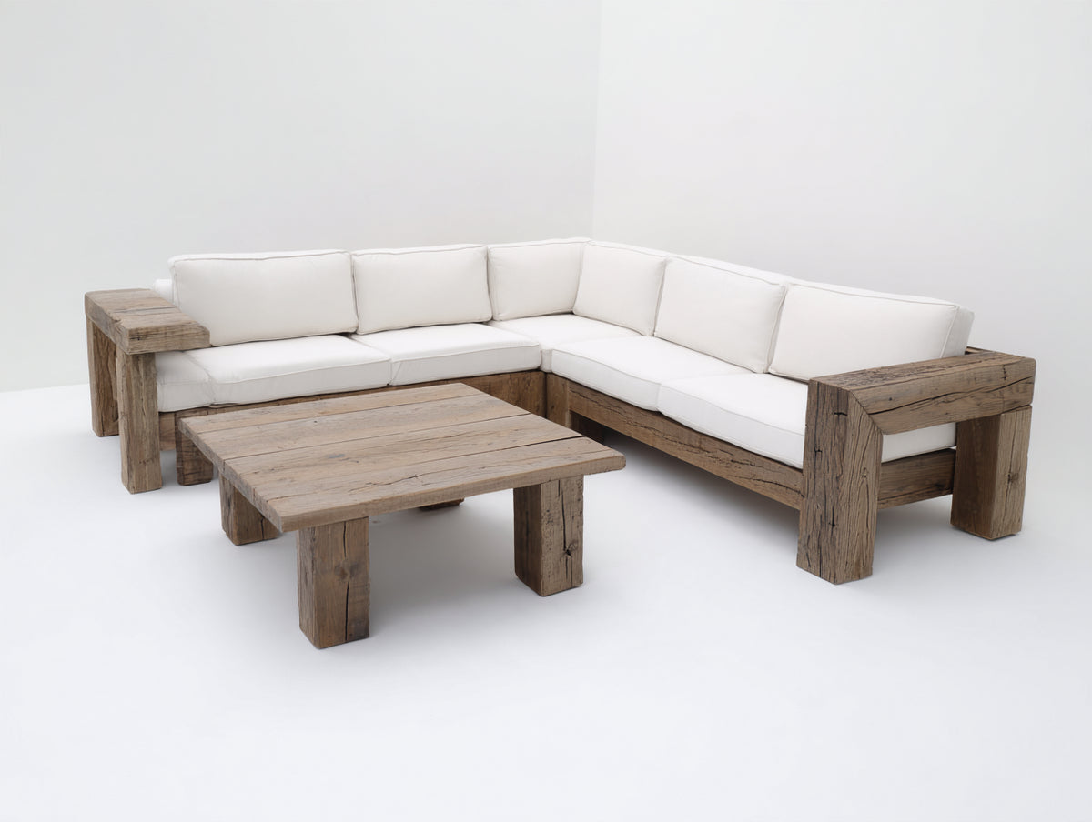 Gartensofa Holz 260x260x82 cm - Naturholz-Weiß - Eckdesign mit Polsterauflagen