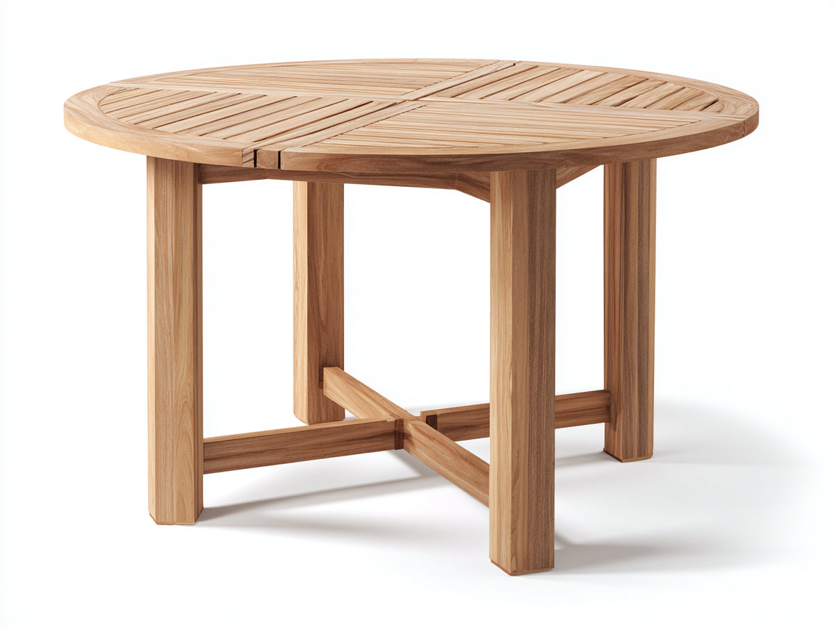 Gartentisch aus Holz 120 x 120 x 75 cm - Natur - rundes Design mit Lattenplatte und Kreuzstreben