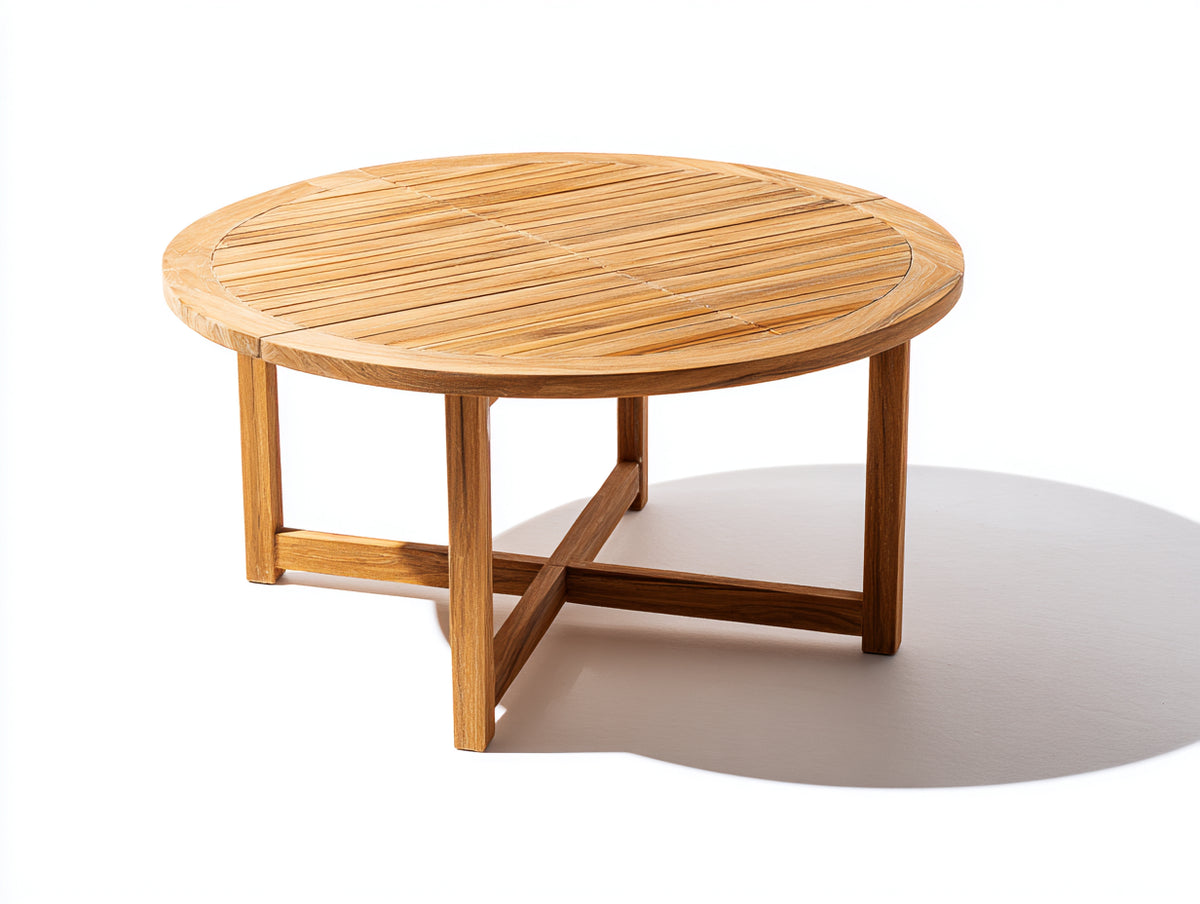 Gartentisch aus Holz 120 x 120 x 75 cm - Natur - Rundes Design mit Kreuzverstrebung