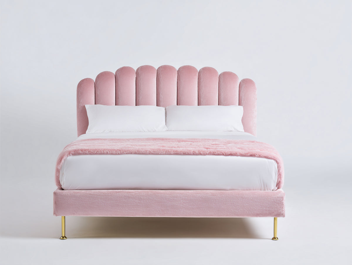 Doppelbett Stoffbezug 200x180x120 cm - Rosa - modernes Design mit gepolstertem Kopfteil