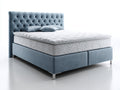 Doppelbett Samtpolsterung 215 x 180 x 125 cm - Hellblau - gepolstertes Kopfteil mit Knopfheftung modernes Design