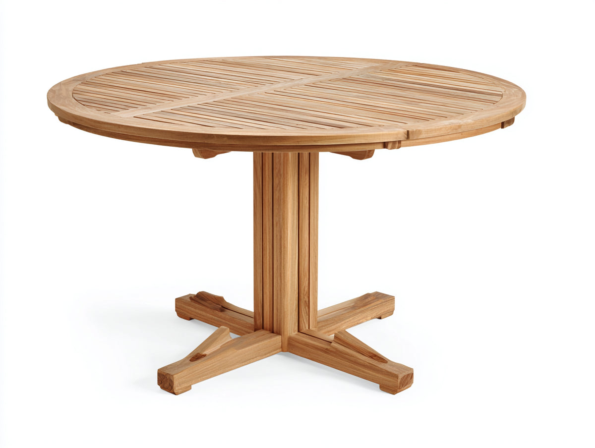 Gartentisch Holz 130x130x75 cm - Naturholz - rundes Design mit Kreuzfuß