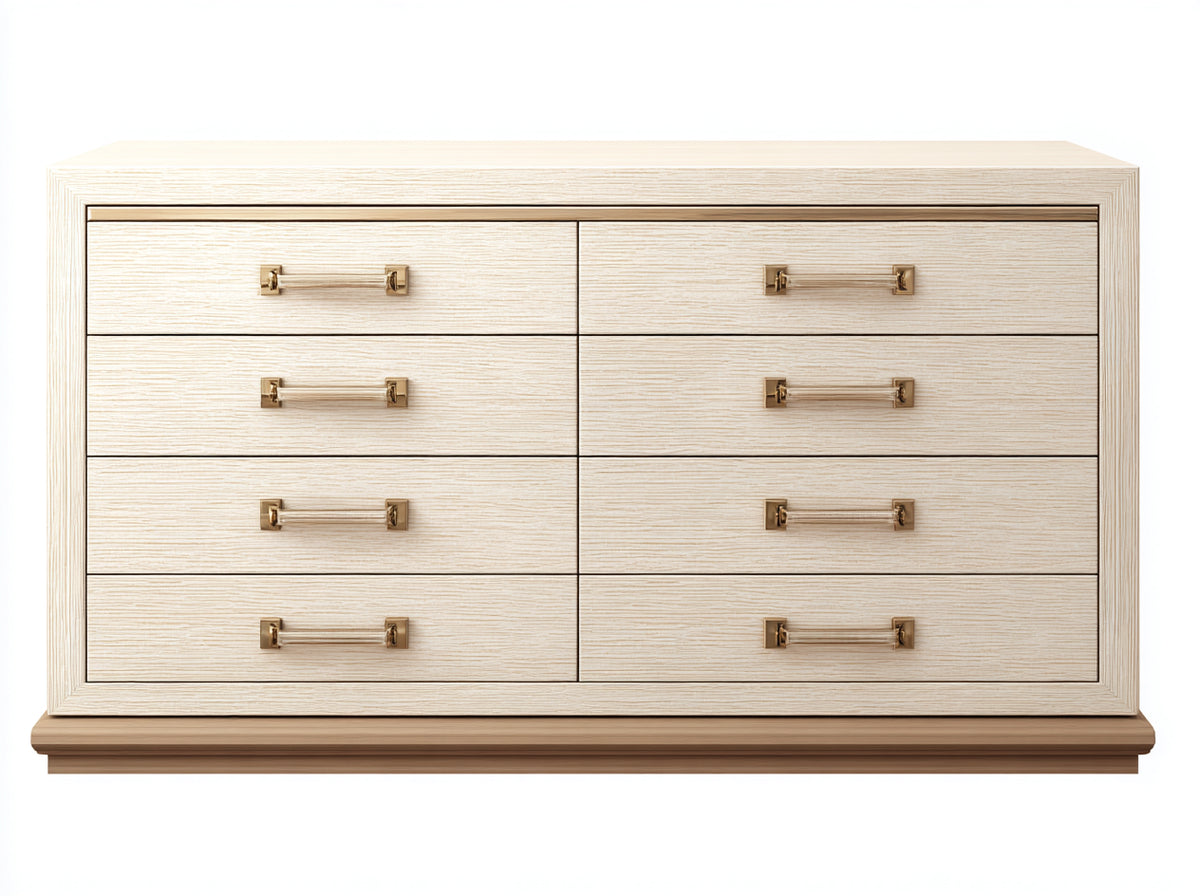 Kommode mit Schubladen 160 x 45 x 90 cm - Cremeweiß mit Holzoptik - 8 Schubladen mit Metallgriffen