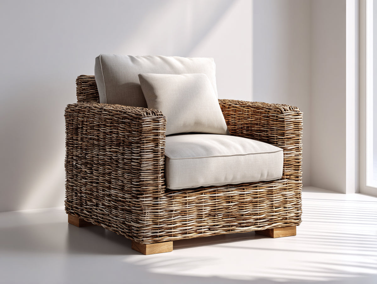 Polyrattan Gartensessel 95 x 88 x 82 cm - Braun - Breite Armlehnen mit geflochtenem Design
