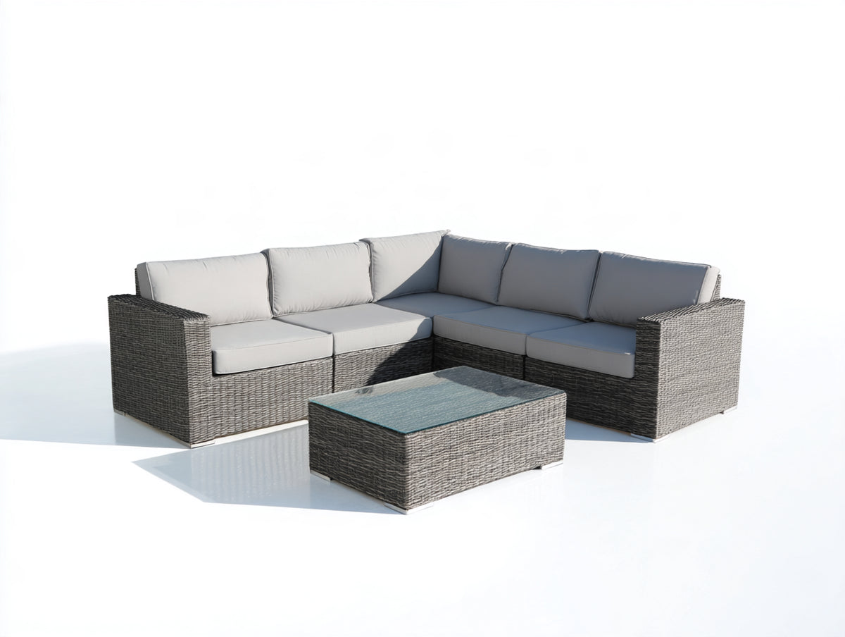 Gartensofa aus Polyrattan 240 x 240 x 75 cm - Grau-Hellgrau - Quadratische Eckform mit Couchtisch
