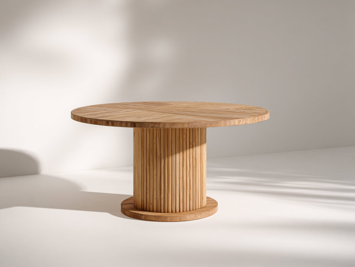 Gartentisch aus Holz 180 x 180 x 75 cm - Naturholz - Rundes Design mit Mittelsockel