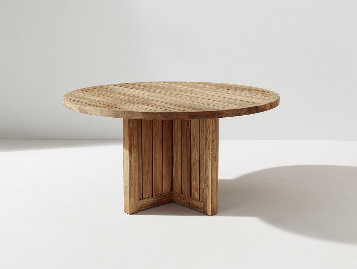 Gartentisch aus Holz 180 x 180 x 75 cm - Naturholz - Rundes Design mit massivem Mittelsockel