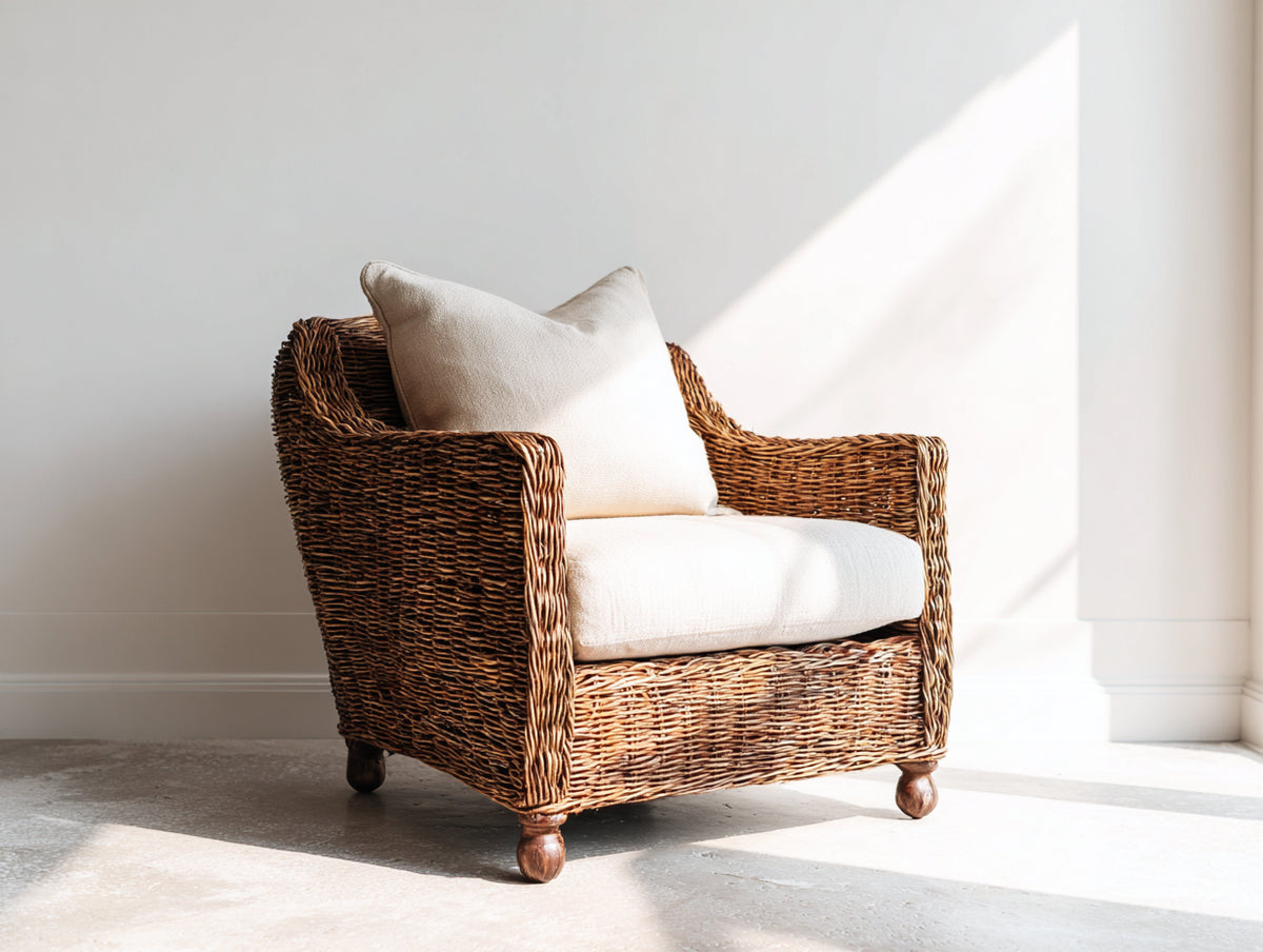 Polyrattan Gartensessel 85 x 80 x 82 cm - Braun-Creme - Geflochtenes Design mit Armlehnen