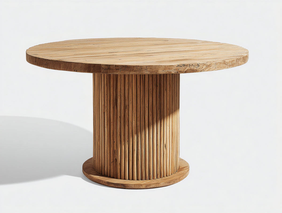 Gartentisch aus Holz 120 x 120 x 75 cm - Natur - rundes Design mit geriffeltem Säulenfuß